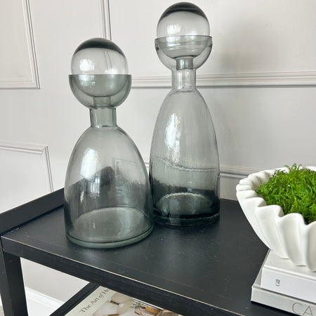 Grey glass bottle with round lid 2 sizes
