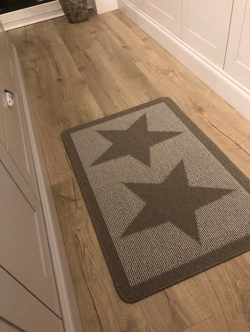 Taupe Star Door washable mat rug Runner 67x150cm and 67x200cm