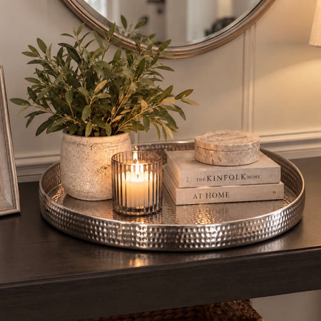 Large 40cm rounded edge hammered tray