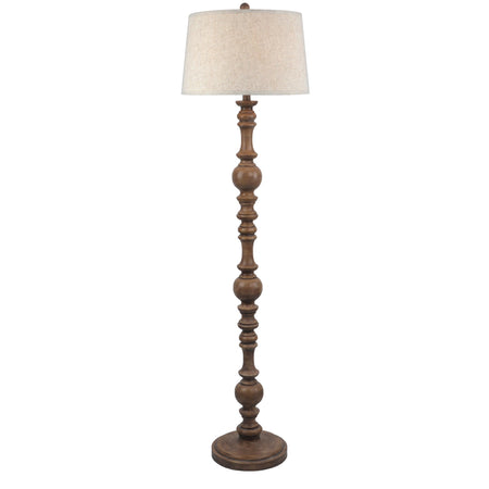 Wooden shaped floor lamp with linen shade