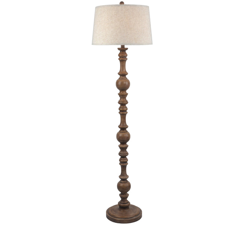 Wooden shaped floor lamp with linen shade