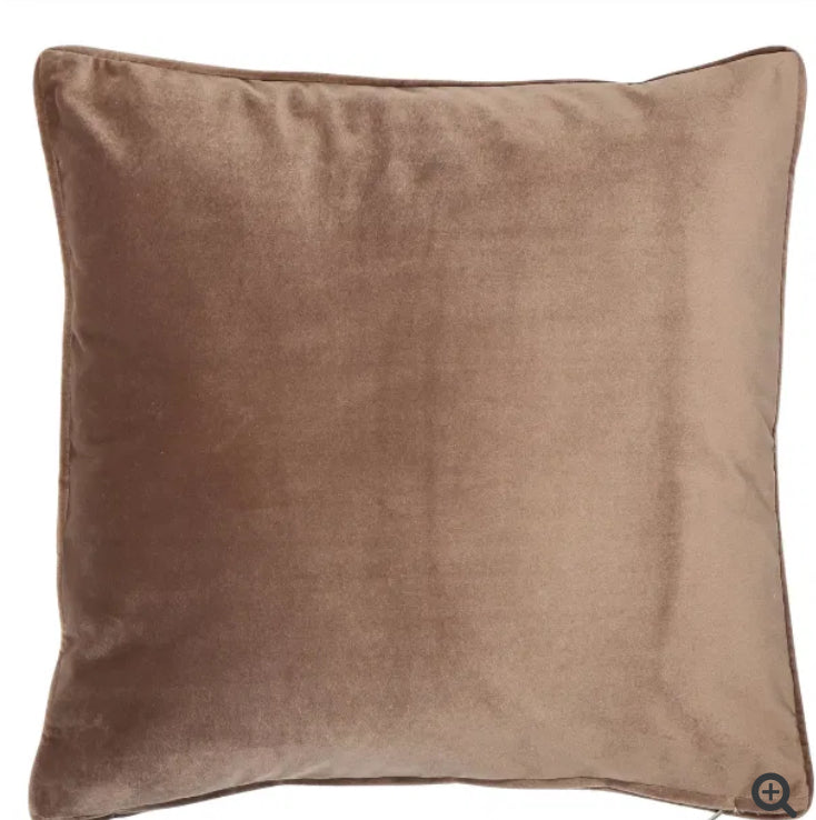 Large Truffle brown Taupe Matt Velvet Piped Edge Cushion 50cm