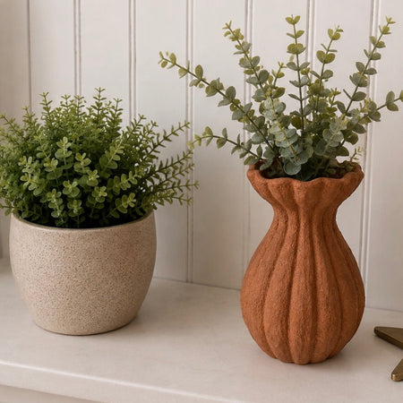 Small ceramic rustic terracotta vase 20cm tulip neck