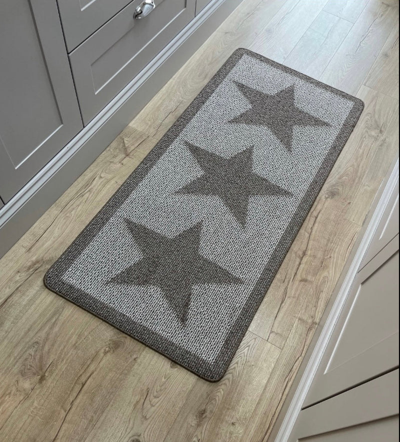 Taupe Star Door washable mat rug Runner 67x150cm and 67x200cm