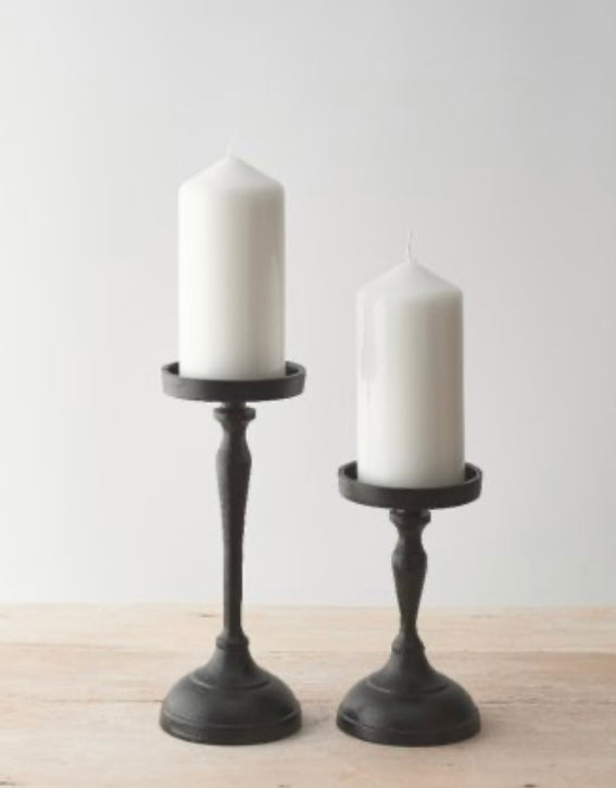 Set of Two Black Metal Pillar Candlesticks
