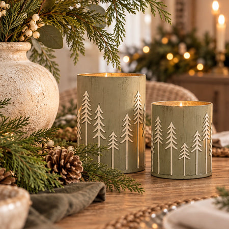 Metal green candle holder tree design 2 sizes