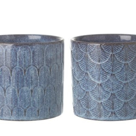Blue brown patterned plant pot