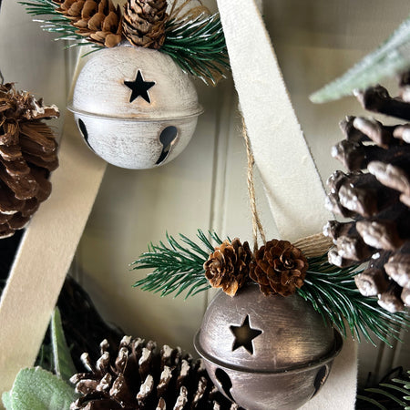Set of Two Rustic Metal Bells white Pewter
