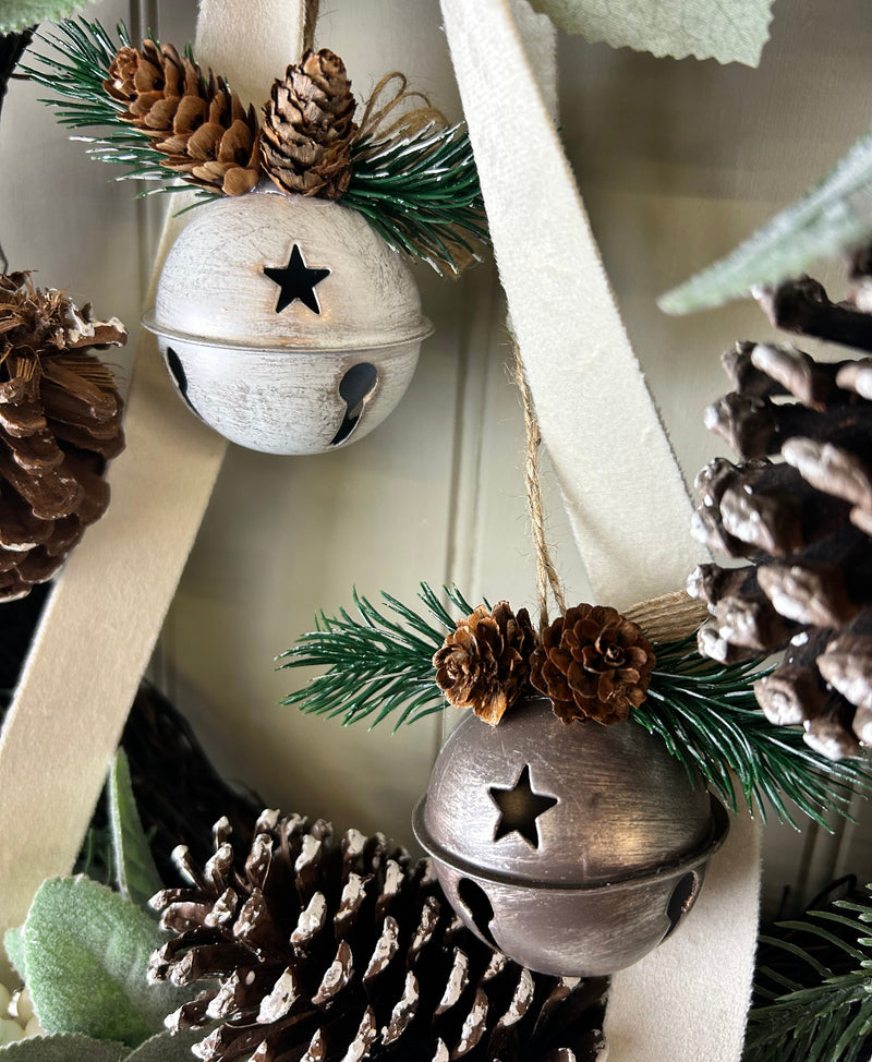 Set of Two Rustic Metal Bells white Pewter