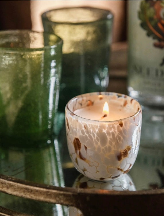 Confetti Effect gold white Glass scented Candle
