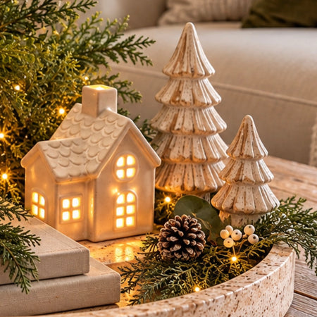 LED ceramic white cottage house 10cm