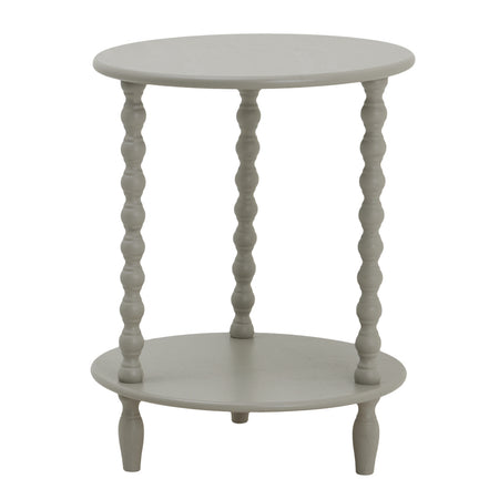 Neutral taupe round side table textures beaded leg