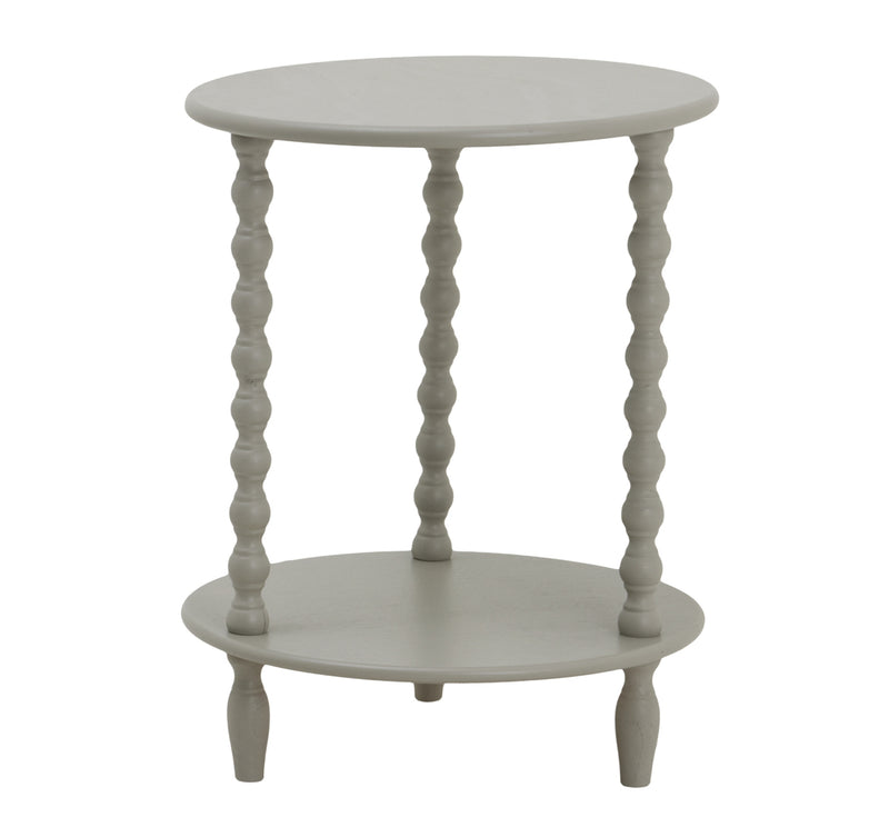 Neutral taupe round side table textures beaded leg
