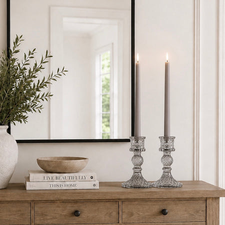 Glass candle sticks pair clear and grey 2 colours