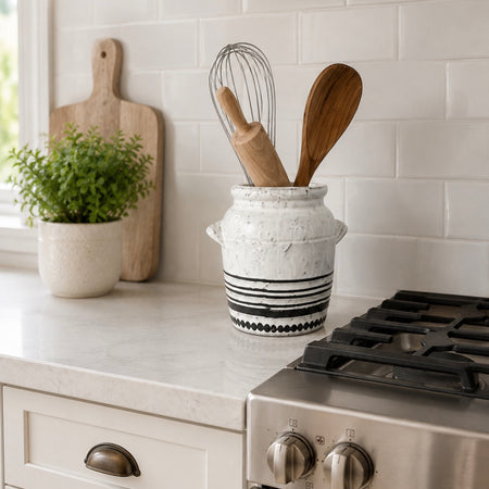 Black and White Aztec Utensil Pot