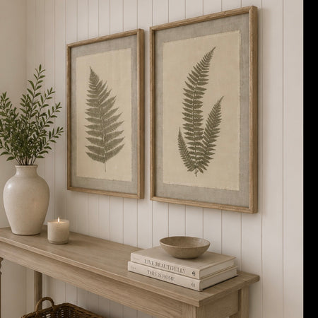 Beaded wood frame fern botanical prints 2 styles