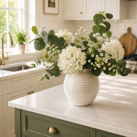Arrangement 4 eucalyptus hydrangea cow parsley gypsophila