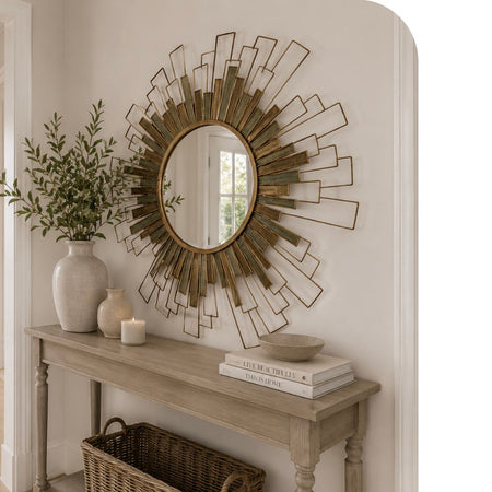 Starburst geo Metal and Green Pattern Mirror 90cm