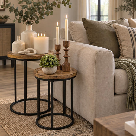 Mango wood metal round side table 3 sizes