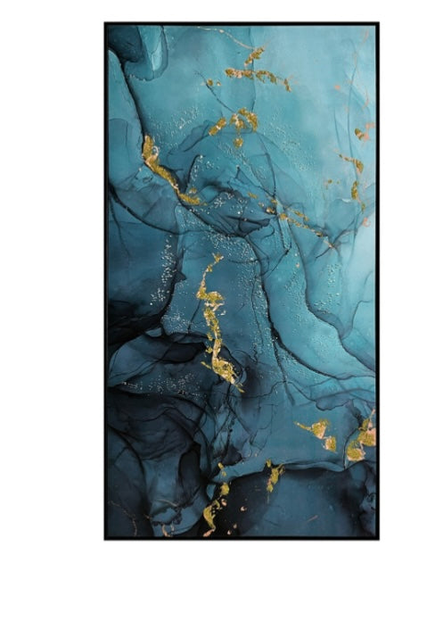 Framed Teal Blue and Gold Abstract Canvas 62cm x 122cm