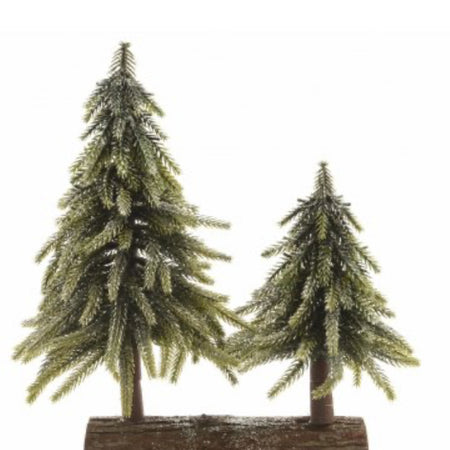Double Frosted Tree On Wood Base 28cm