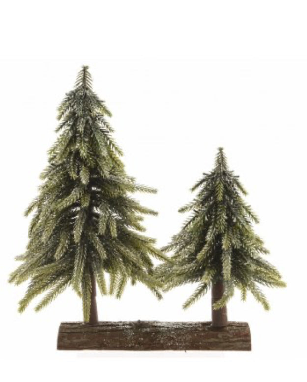 Double Frosted Tree On Wood Base 28cm