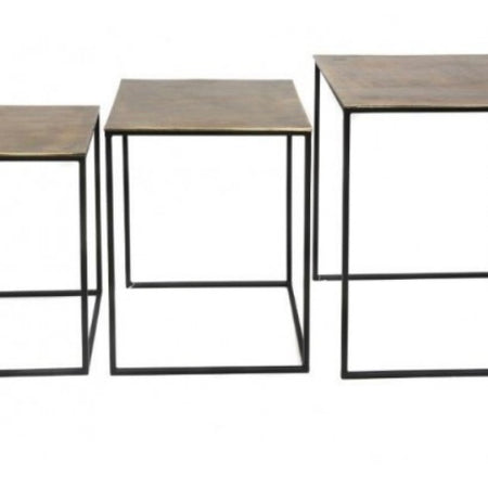 Antique Gold brass Square Metal Topped Side Table, 3 Sizes