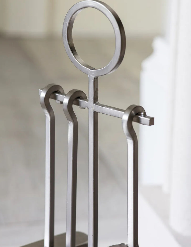 Fireside tool set silver metal finish