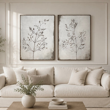 Neutral floral Trees leaf dark framed Hessian Canvas 2 styles