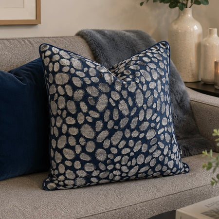 Navy Grey Pebble Texture Cushion 43cm
