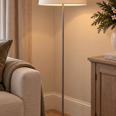 Store seconds floor lamp with linen shade