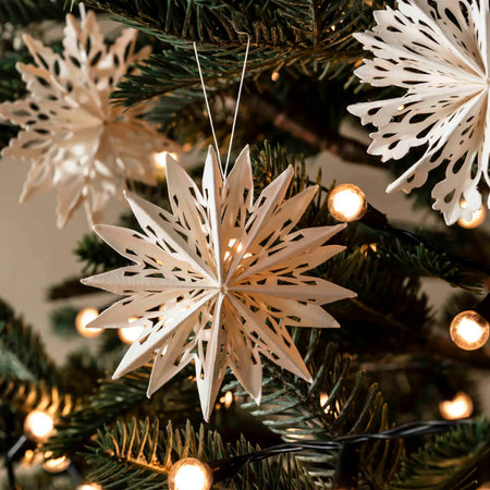 Set of 9 boxed paper cut out snowflakes stars