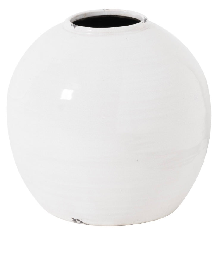 Large aria White Ceramic crackle Glazed Chunky Round Vase