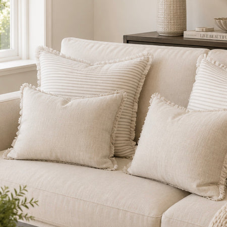 Oblong ivory cream off white frill edge cushion 30x50