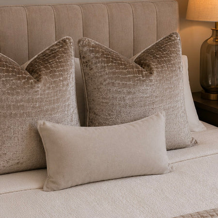 Oblong stone frill edge bolster cushion 30x50cm