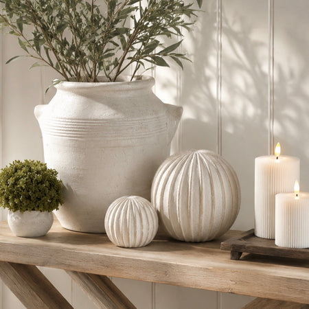 Decorative grove stone look cream ball ornament 2 sizes