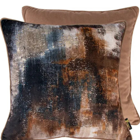 Paul Moneypenny Bronze brown navy Abstract Too Good Velvet Cushion 45cm