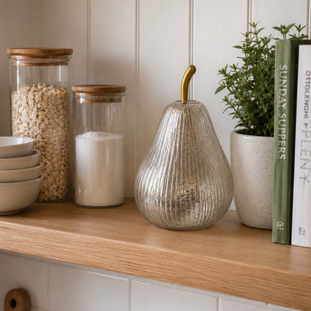 Champagne coloured ribbed pear led lights battery 15cm
