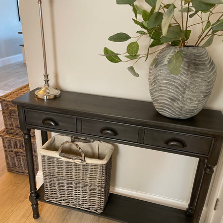 Large Grey Silver 3 Drawer Console With Shelf