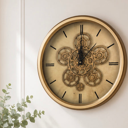 Gold brass moving gears 36cm clock