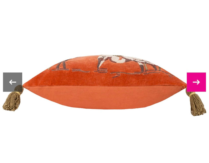 Kushiro Orange Velvet Embroidered Tassel cushion 50cm