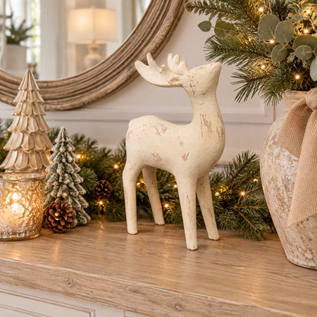 Cream brown resin distressed reindeer Deer