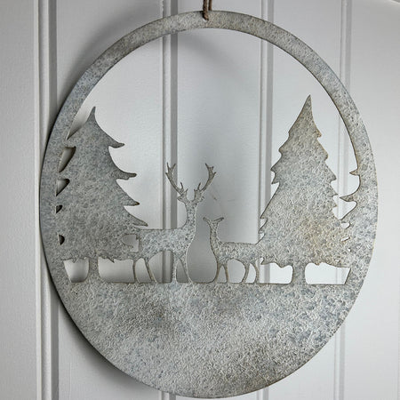 Rustic metal deer reindeer hanging scene 30cm