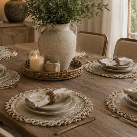 Round crochet woven neutral placemats set of 4