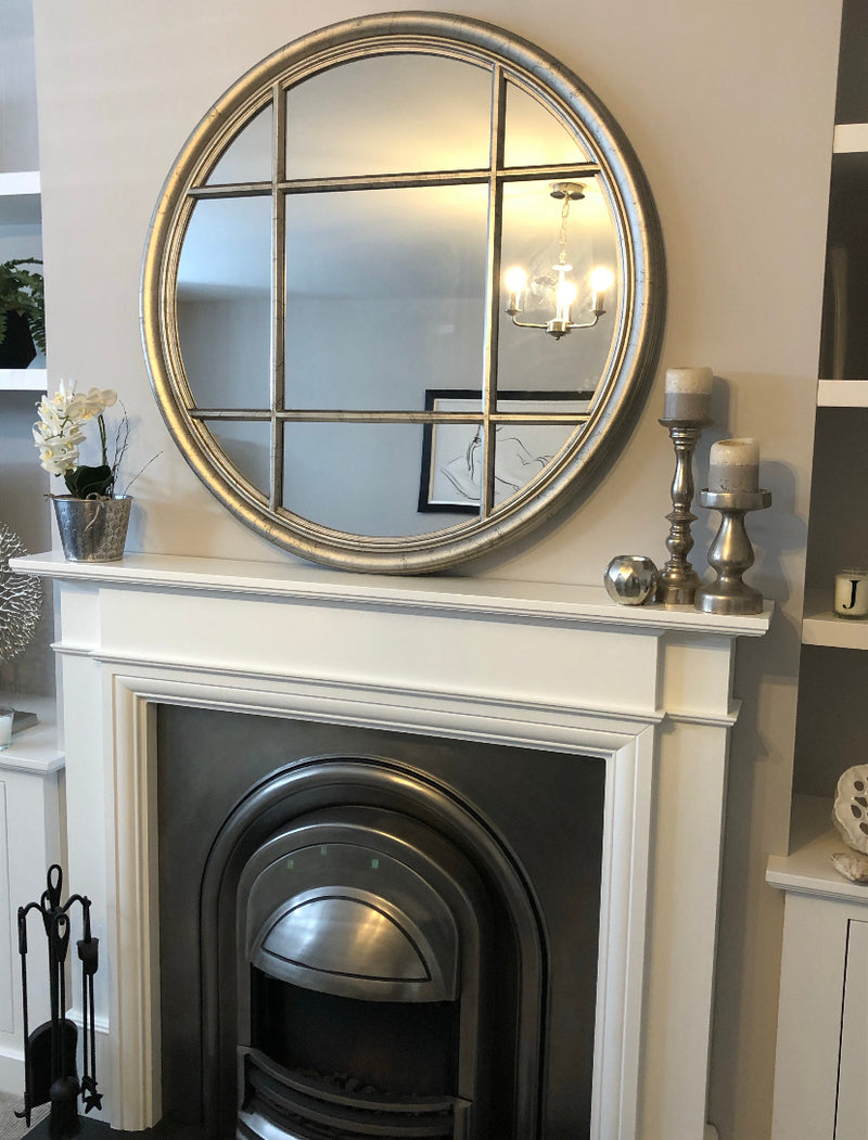 Store seconds grey round mirror 100cm
