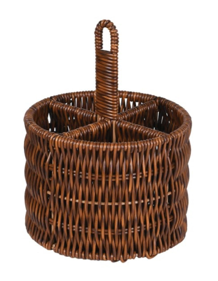 Dark wicker woven utensils holder