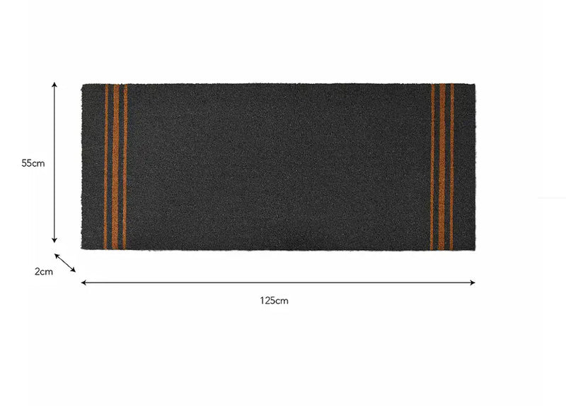 Extra large charcoal triple stripe coir doormat mat rug 125x55cm