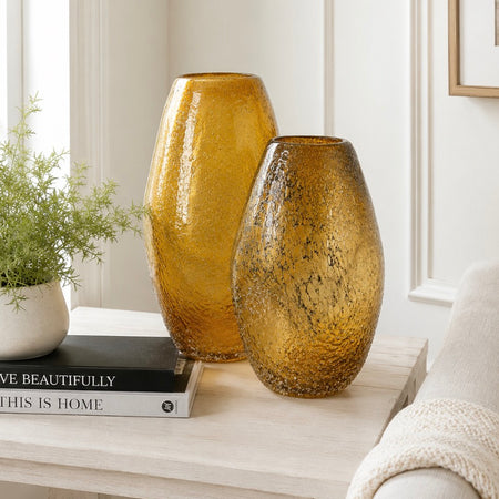 Amber thick glass shaped textured vase 2 sizes