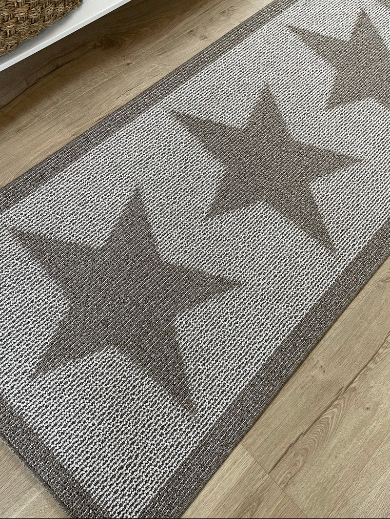 Taupe Star Door washable mat rug Runner 67x150cm and 67x200cm