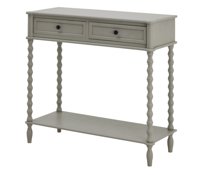 Neutral taupe console table with textured beaded legs
